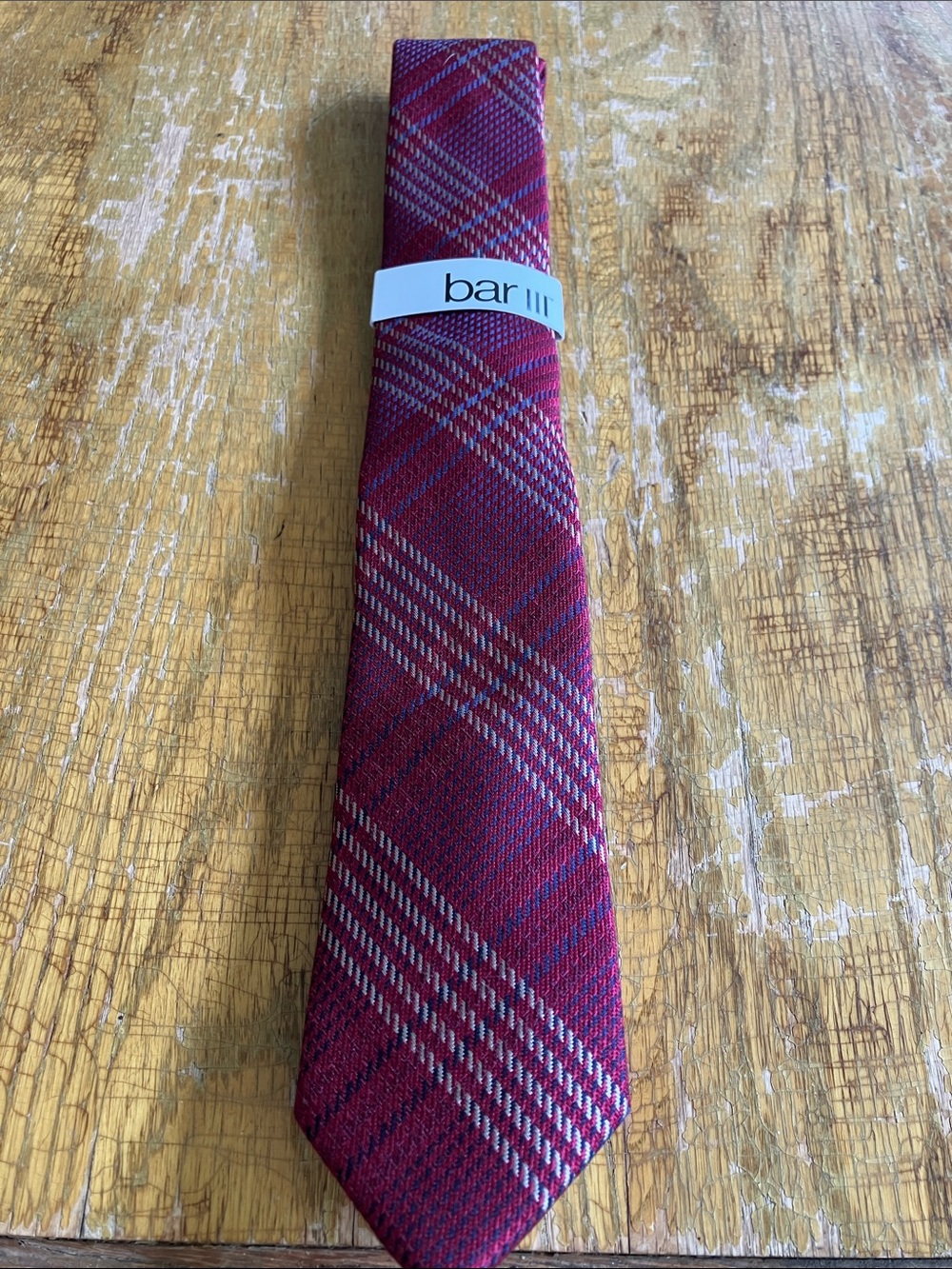 Bar III Burgundy and Navy Plaid Men's Tie